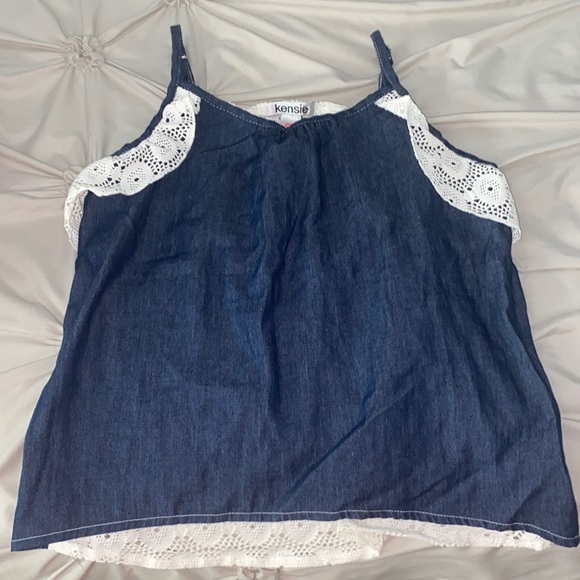 Kids denim tank top with white lace - Picture 1 of 2